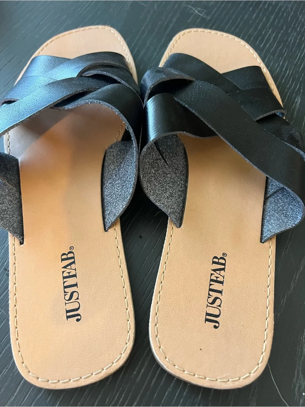 JUSTFAB Black Crisscross Slide Sandals for Women black size 8.5 NWOT